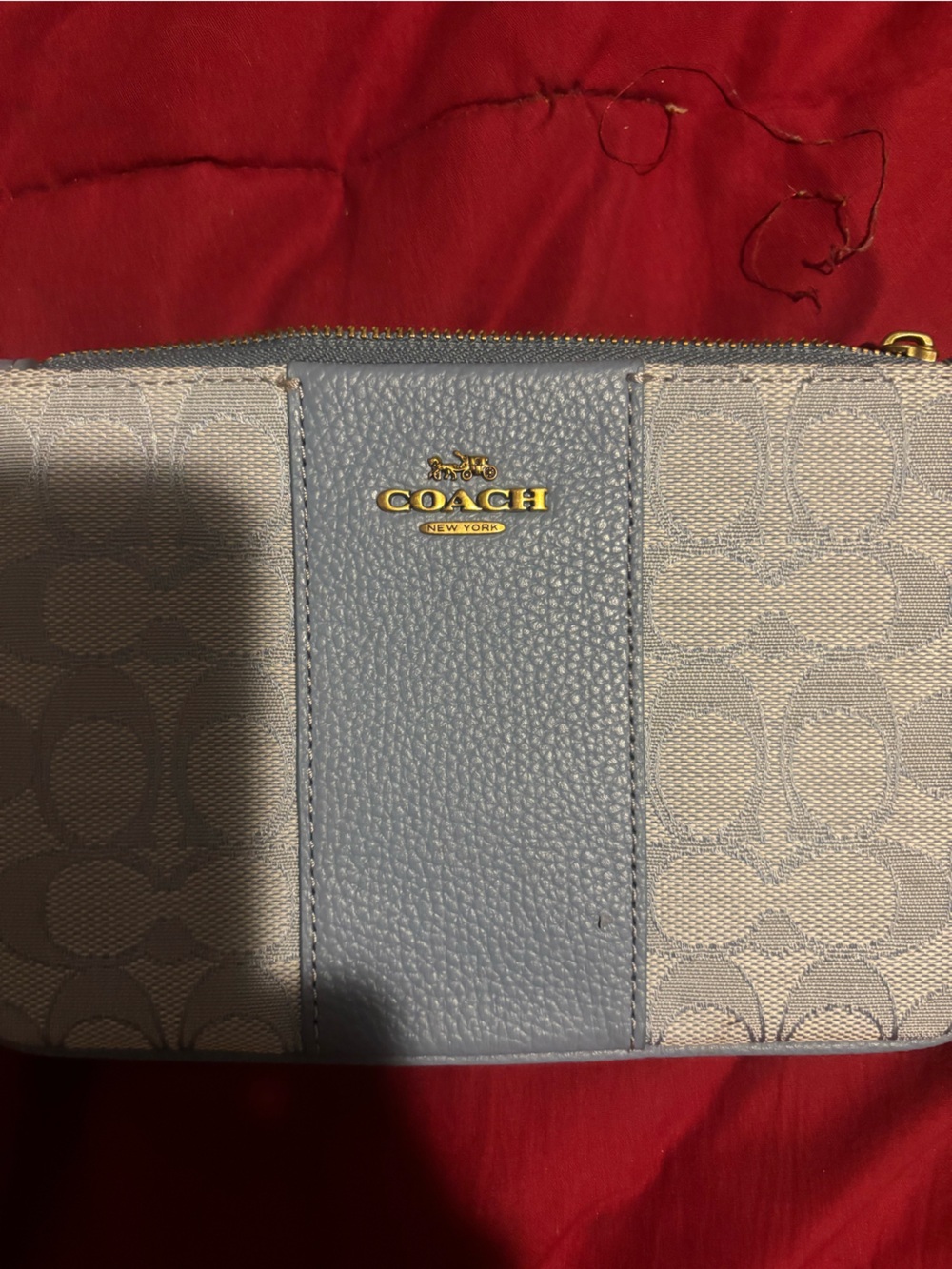 Coach Blue & Cream Signature Canvas Wristlet